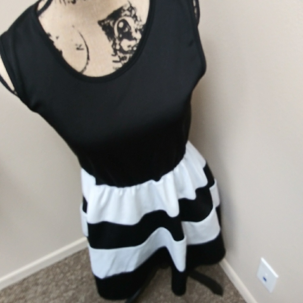 Fit and flair black and white dress